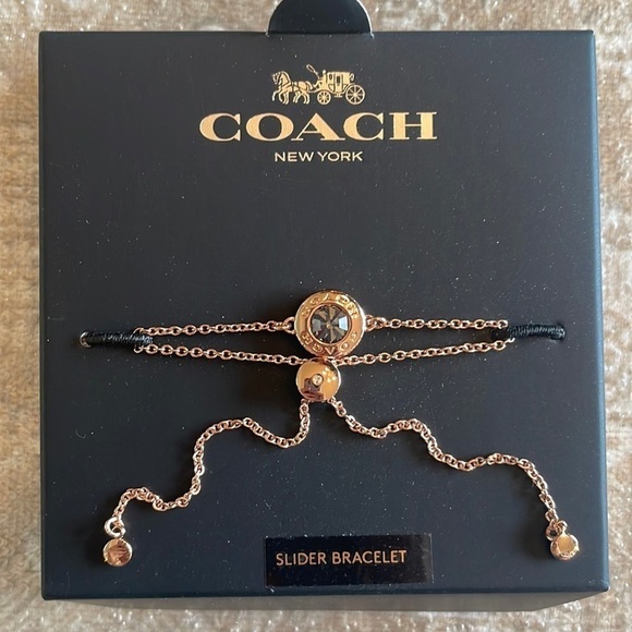 Brand New Coach Open Circle Slider Bracelet Rose Gold Glass Stone - Picture 1 of 12